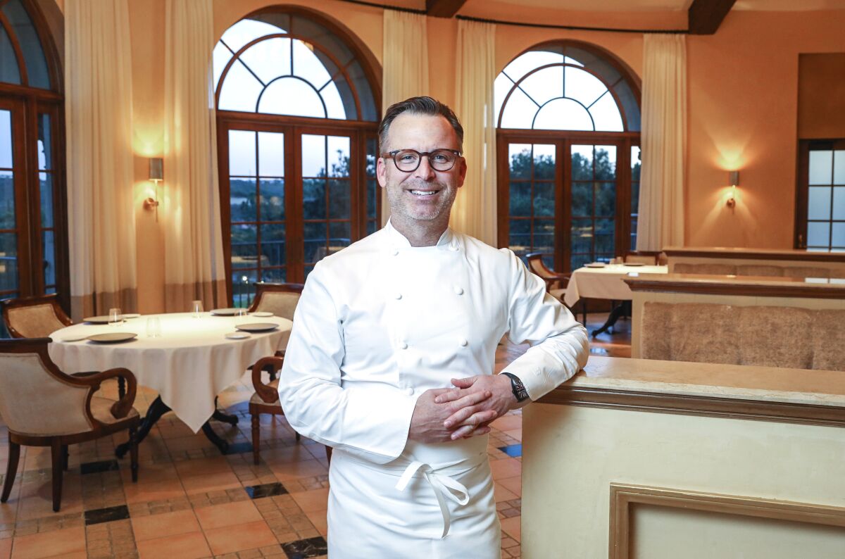 Chef William Bradley photographed in 2020 at Addison restaurant in San Diego.