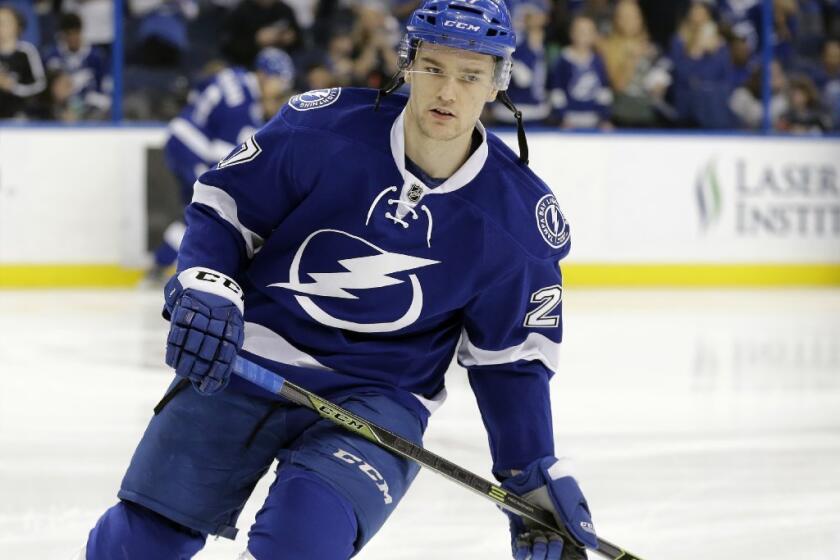 Tampa Bay forward Jonathan Drouin skates on the ice before a game on Dec. 30.