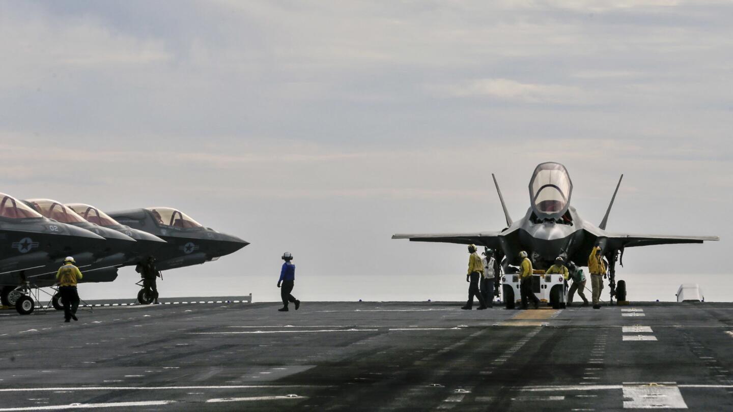 The Marines' new F-35B fighter aircraft was showcased in a demonstration from the amphibious assault ship America.