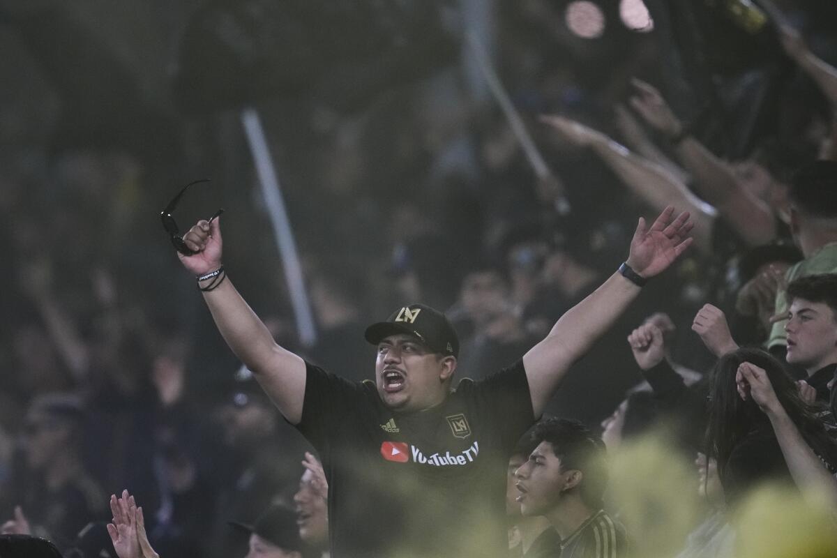Los Angeles FC fans cheer after forwa 