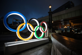 TOKYO, JAPAN - JULY 09: The Olympic Rings are displayed on July 09, 2021 in Tokyo, Japan. 