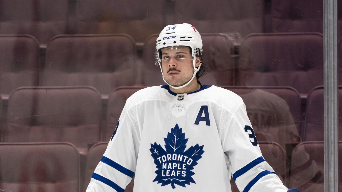 The Toronto Maple Leafs' Auston Matthews skates against the Vancouver Canucks on March 6, 2021.