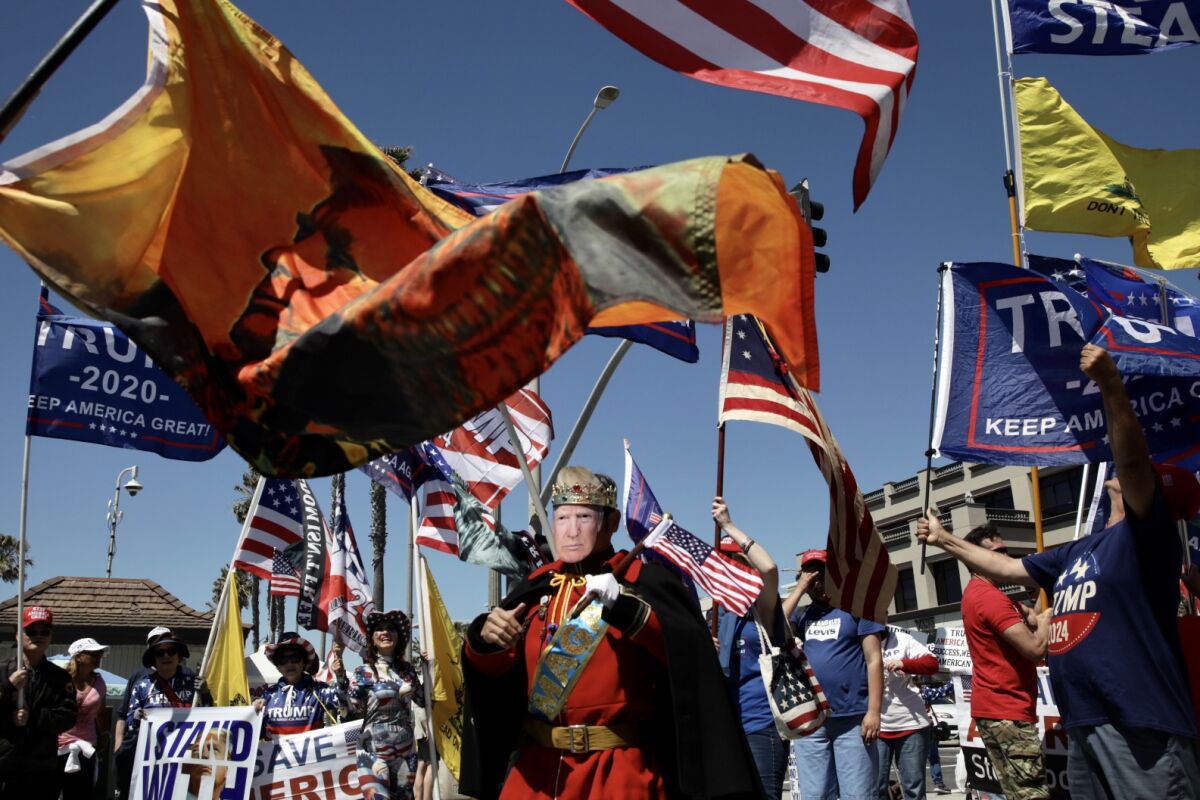 Demonstrators at a pro-Trump rally 