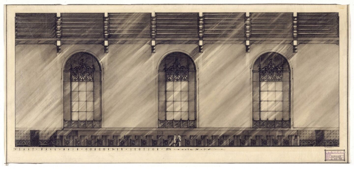 Wallace C. Bonsall American, 1902-1986 East Wall Main Concourse Section XI, 1938 Charcoal pencil, graphite pencil, architectural vellum Sheet: 46 x 98.8 cm (18 1/8 x 38 7/8 in.).