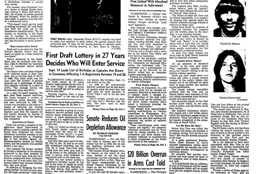 The front page of The Times on Dec. 2, 1969 when Charles Manson's "mystic cult" was first blamed for a string of murders.