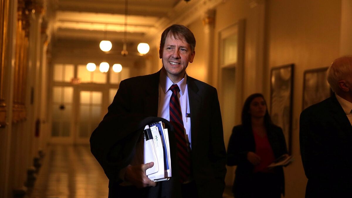 Richard Cordray, director of the Consumer Financial Protection Bureau, arrives at the Treasury Department for a regulatory meeting in 2016.