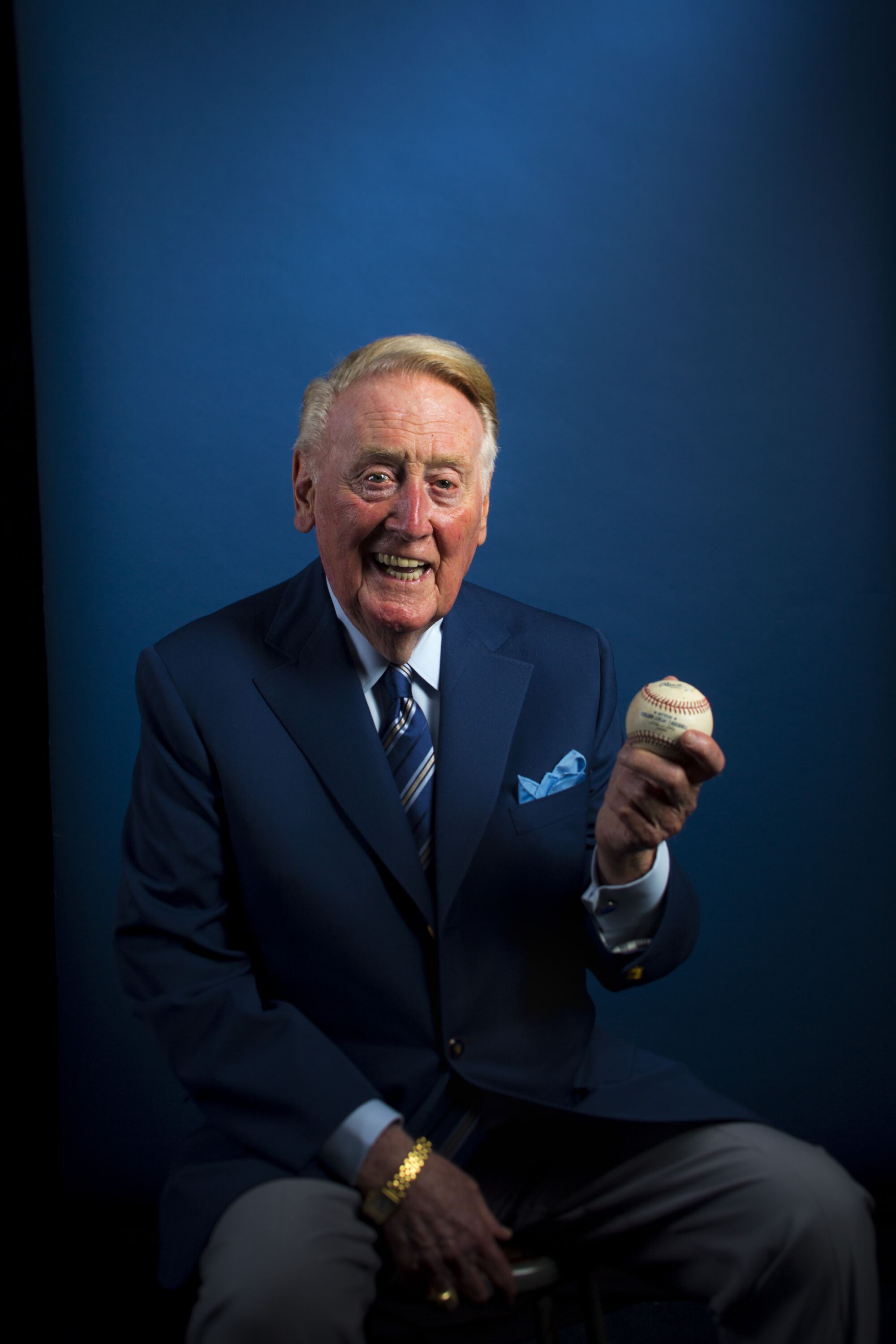 Iconic Los Angeles Dodgers announcer Vin Scully is photographed in 2016.