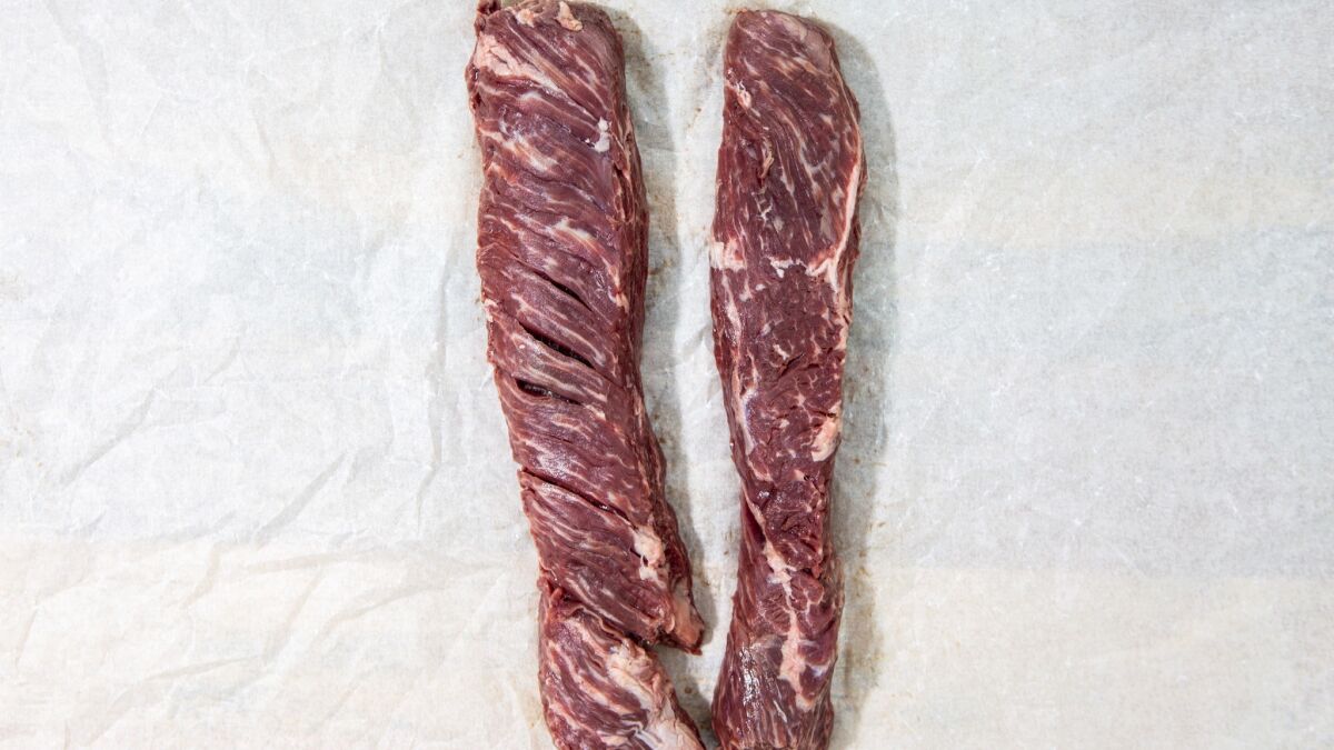 Prime raw hanger steak has more marbling than regular, which makes it mellower and sweeter in flavor.