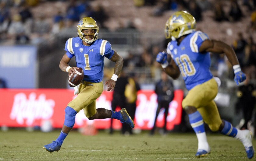 UCLA quarterback Dorian Thompson-Robinson (1) during last year's victory over Colorado.