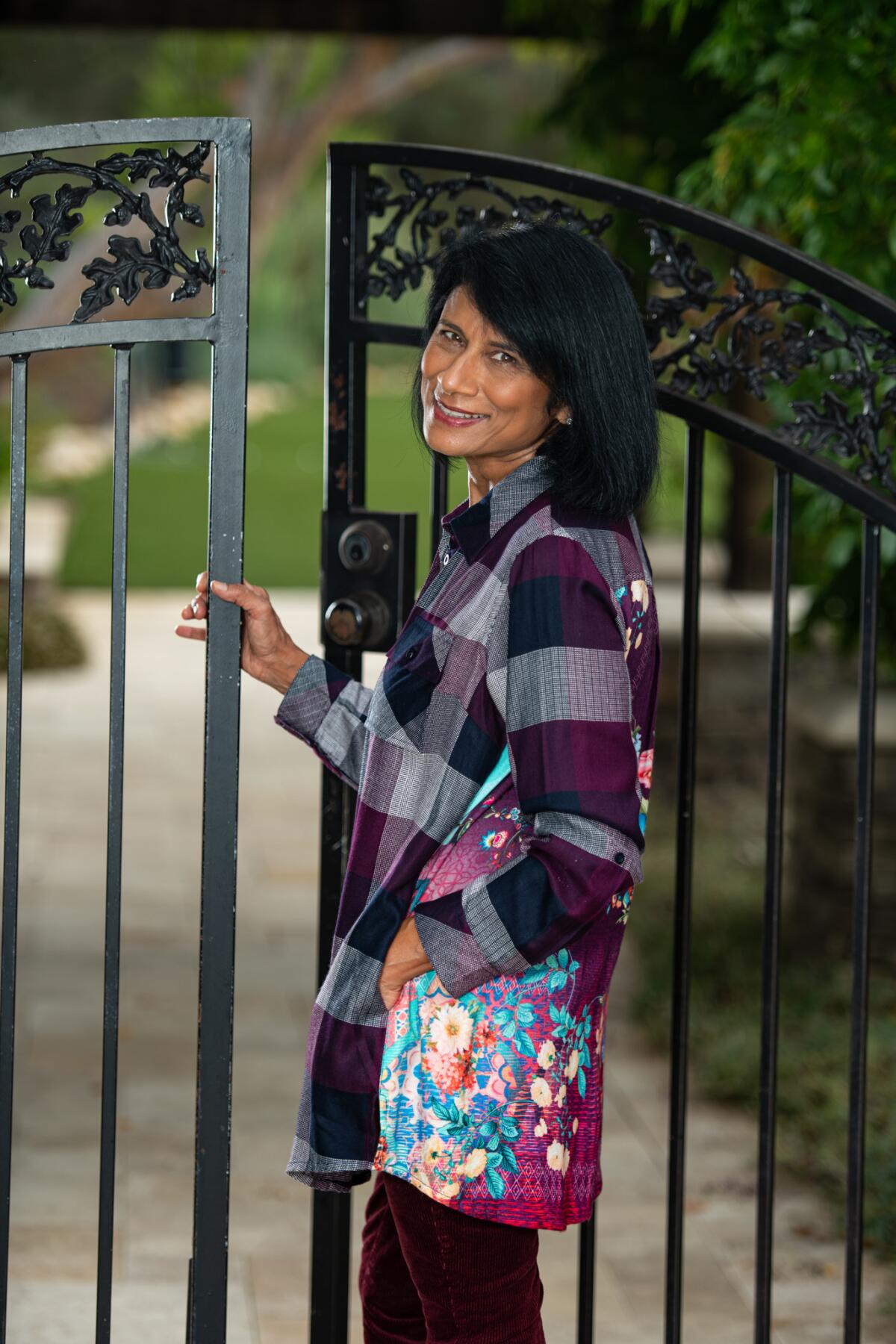 Alka Tolani in a Tolani Collection plaid look for fall.