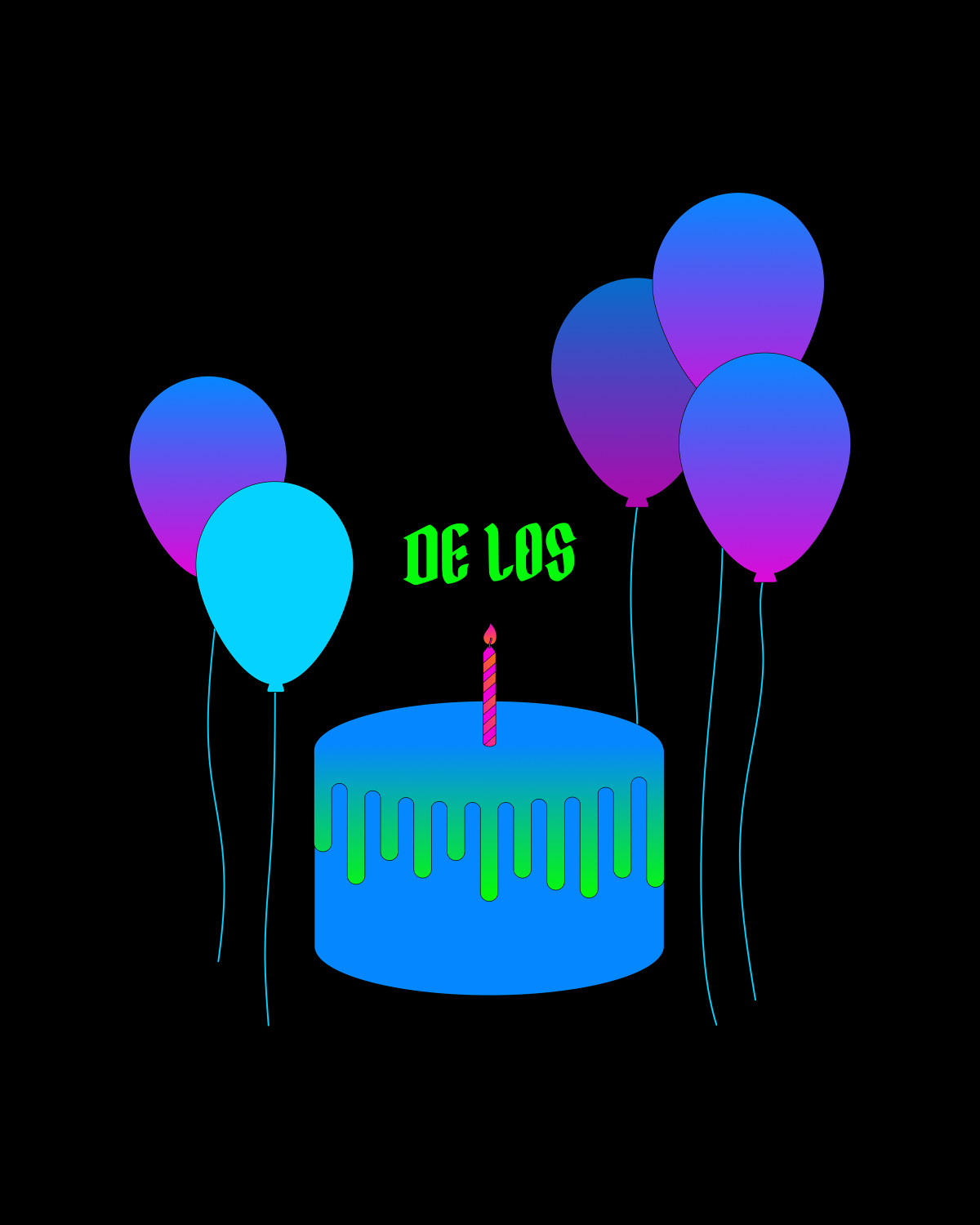 Illustration of birthday cake with balloons