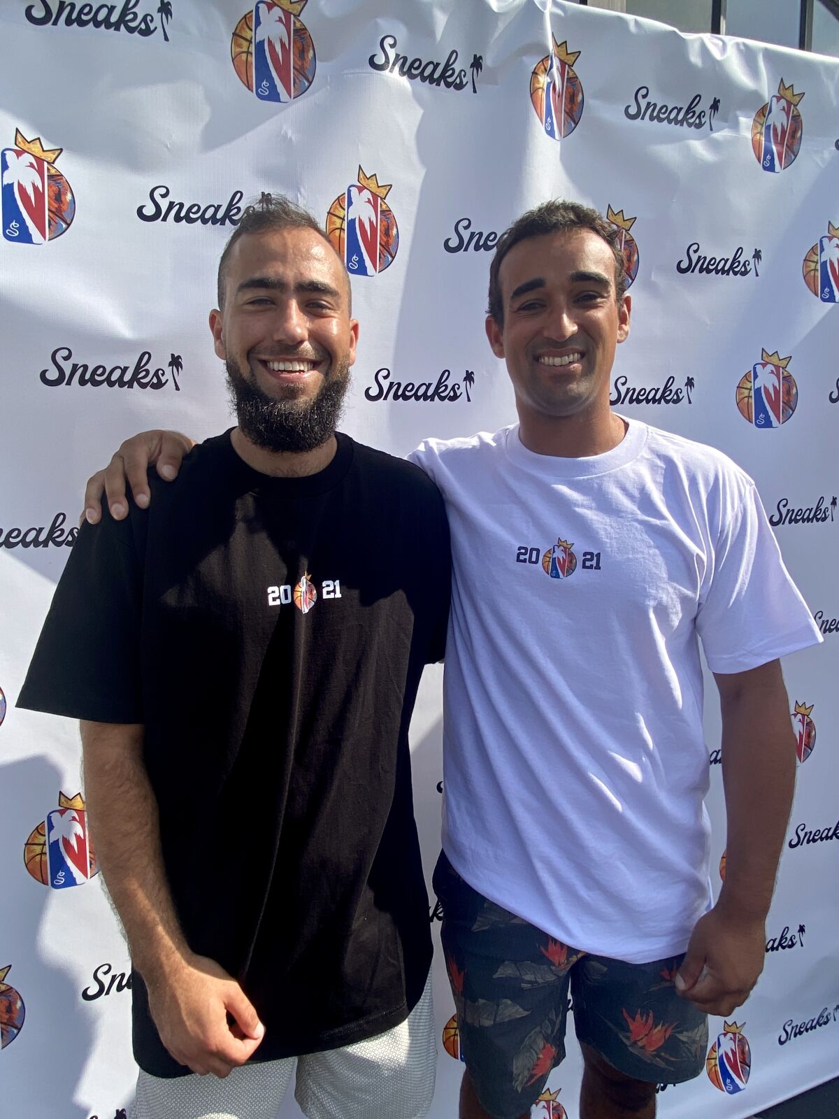 Sawsun Khodopanah (left) and Tyson Youngs, both 2013 La Jolla High grads, play basketball at the La Jolla Rec Center weekly.