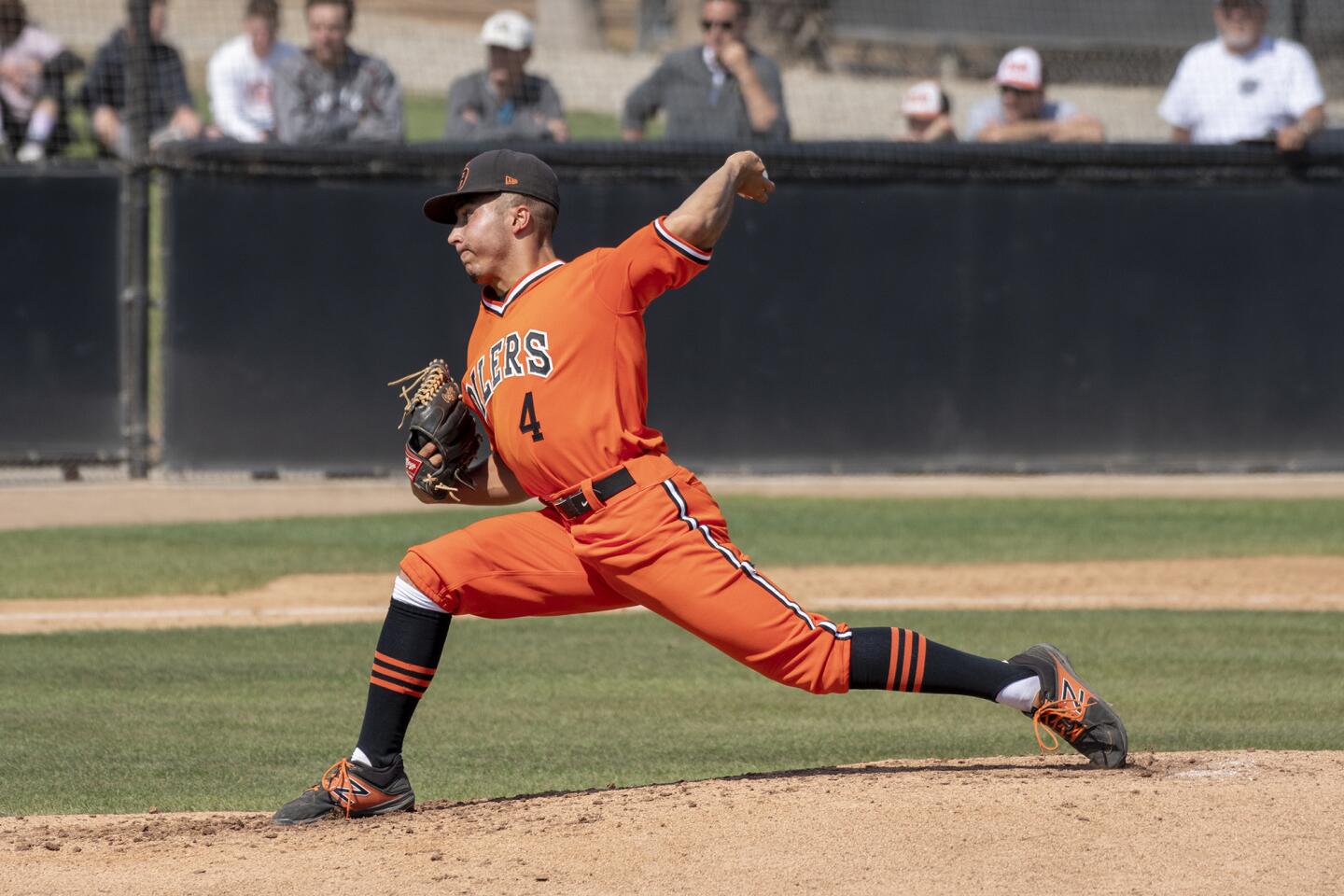 Huntington Beach's Eddie Pelc gets the start during a first round CIF Southern Section Division 1 playoff game against Vista Murrieta on Friday, May 18.