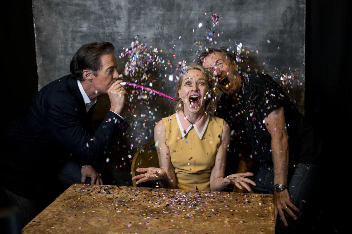 Actors Kyle MacLachlan, Naomi Watts and Tim Ross from the television series "Twin Peaks," create a David Lynch-esque scene. (Photos by Kent Nishimura / For The Times)