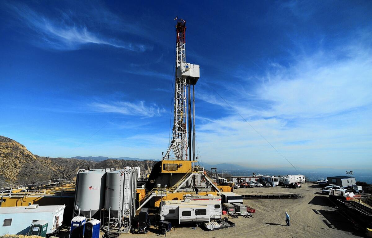 Crews work on a relief well to stop a leak at the Aliso Canyon natural gas storage facility above Porter Ranch in December.