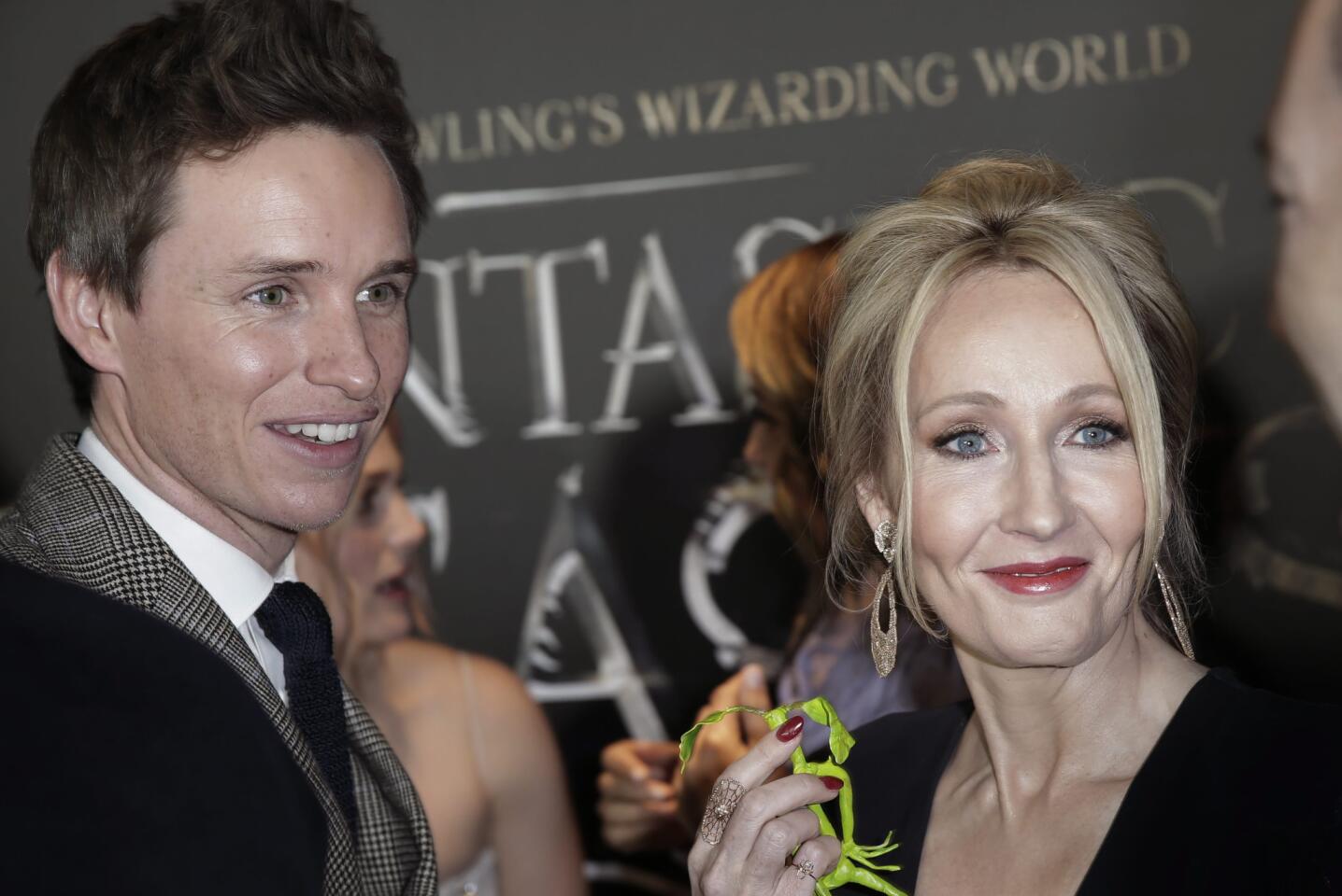 J.K. Rowling and Eddie Redmayne at the "Fantastic Beasts and Where to Find Them" premiere on Thursday in New York.