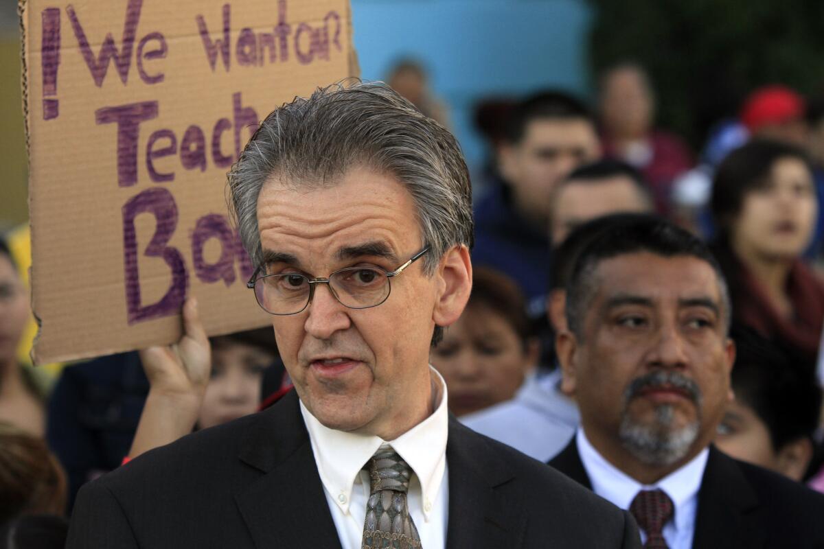 L.A. teachers union President Warren Fletcher on Thursday announced his union's demand for a 17.6% salary increase as well as a restoration of lost jobs.
