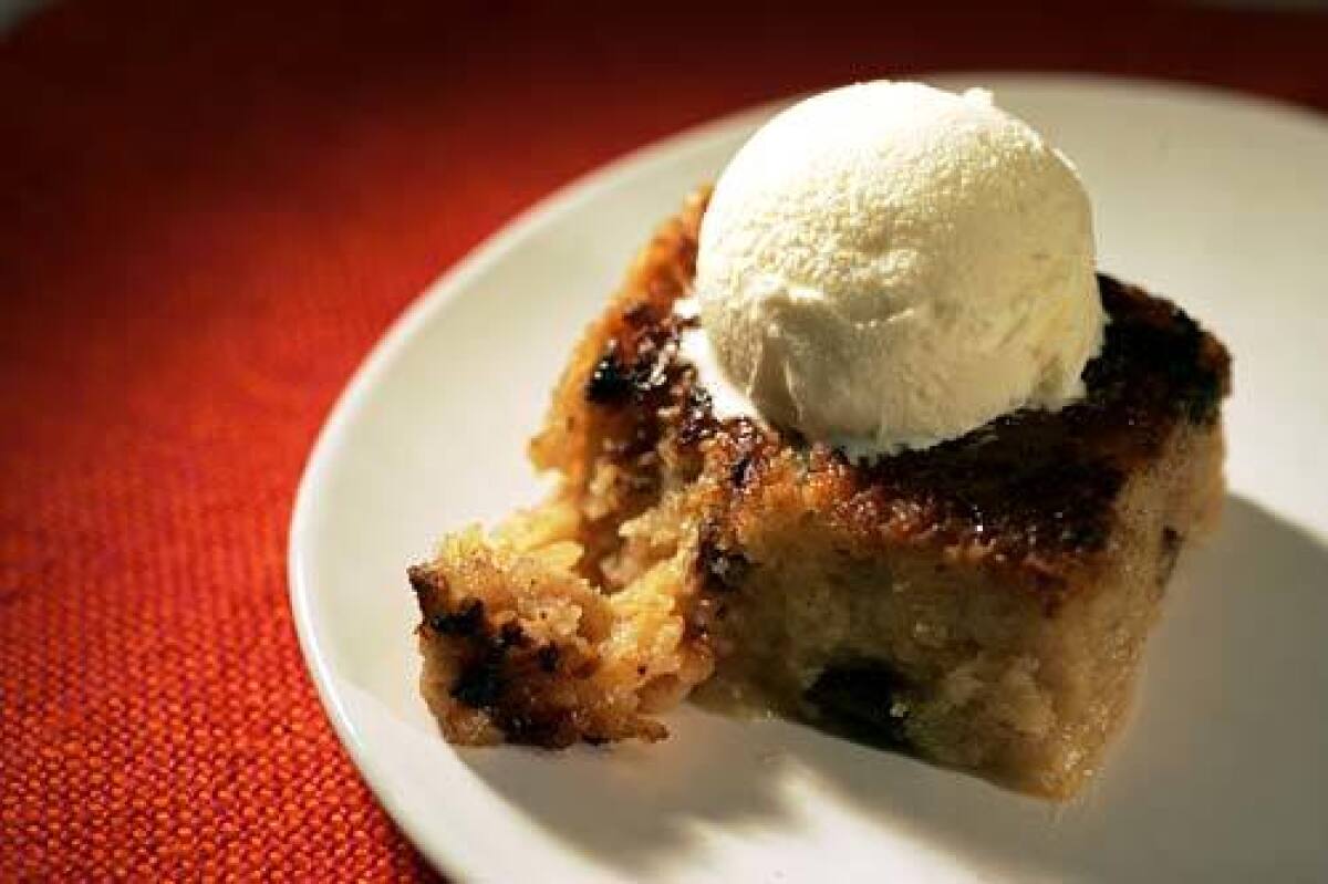 Yams, grated coconut and bananas go into this rich bread pudding.