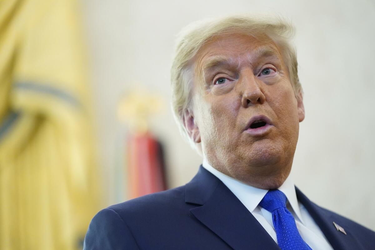 President Trump speaking at a Presidential Medal of Freedom ceremony at the White House on Monday.