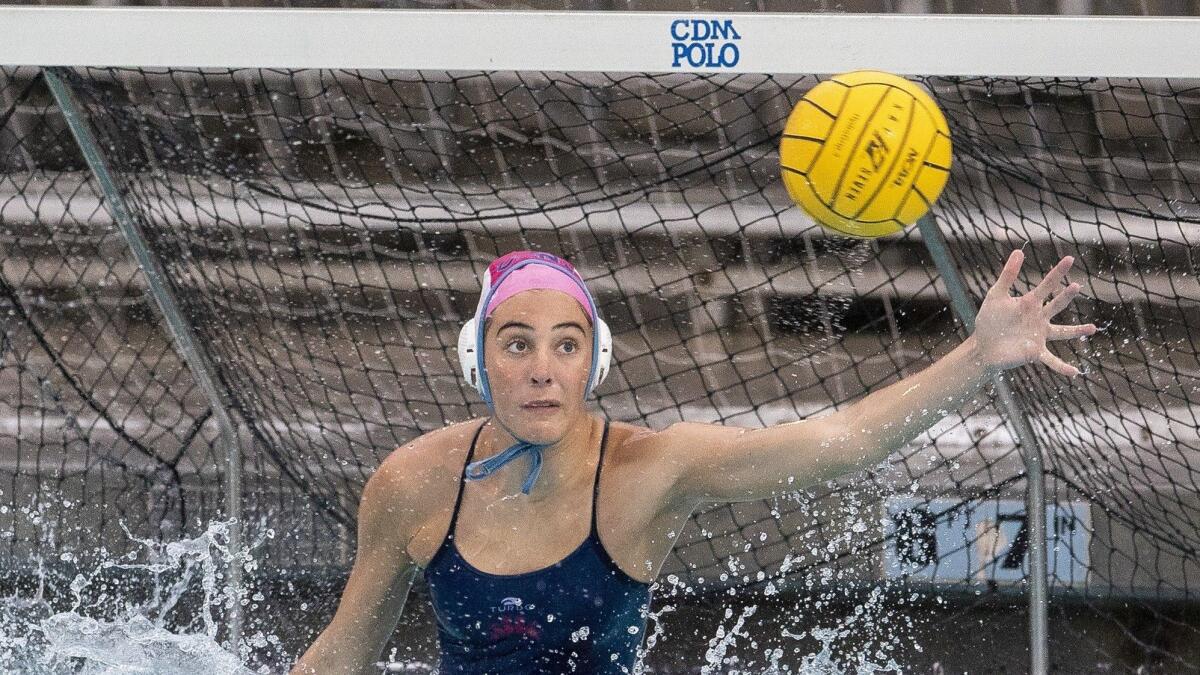 Corona del Mar goalkeeper Maya Avital, shown competing against rival Newport Harbor on Jan. 15, is a key player for the Sea Kings.
