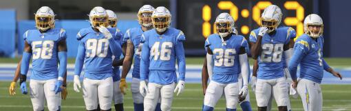 The Los Angeles Chargers kick team faces their opponents during an NFL football game.