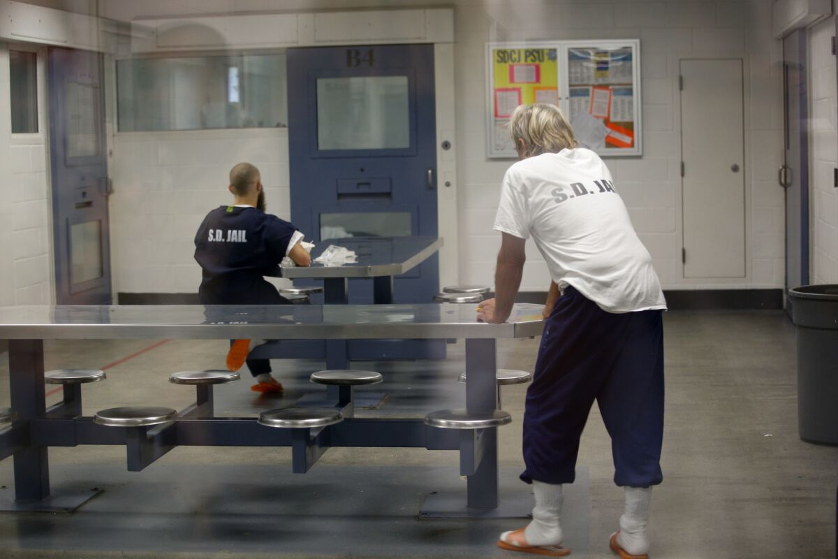 This is a file photo of inmates at the San Diego Central Jail. A new study commissioned by county Supervisors Dianne Jacob and Nathan Fletcher will examine jail operations in San Diego and elsewhere to try and reduce the number of inmates who die in custody.