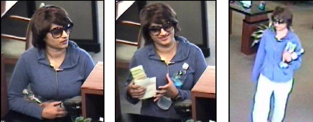 FBI investigators are looking for the "Bombshell Bandit," who authorities say threatened to detonate a bomb during a bank heist.