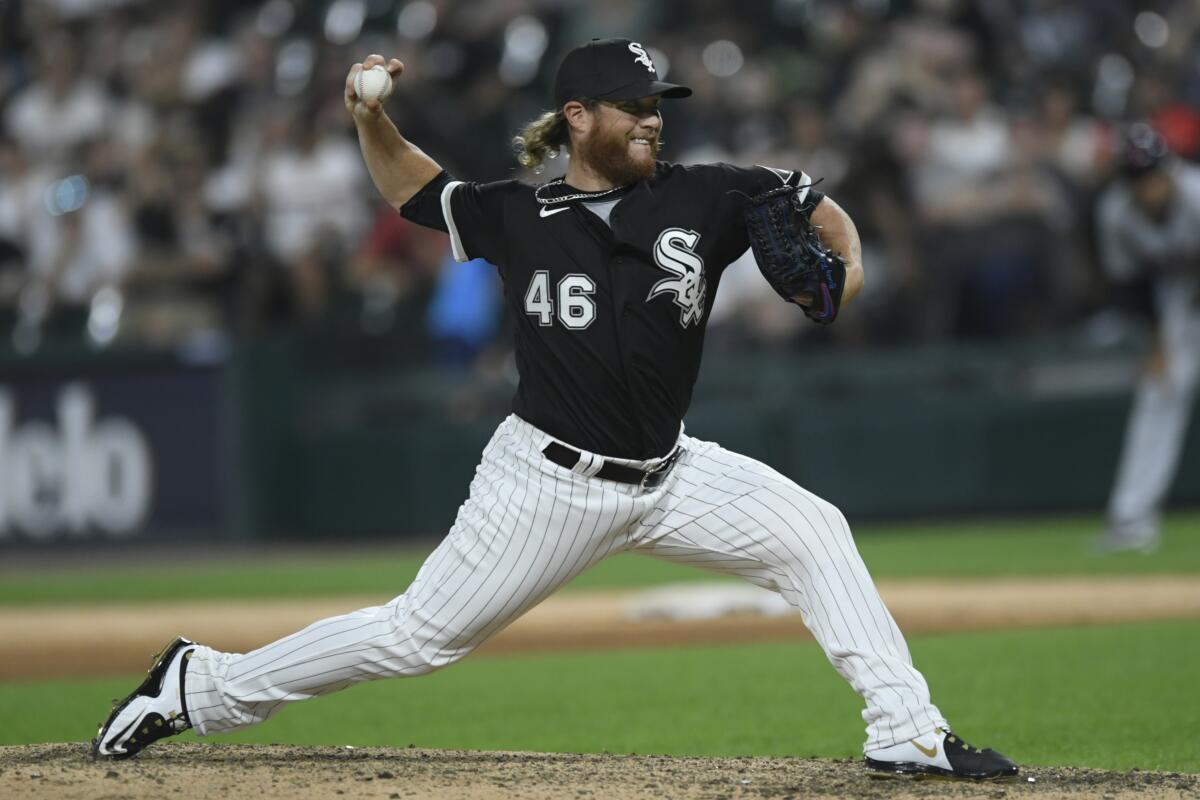 Craig Kimbrel delivers for the Chicago White Sox against the Cleveland Indians in July.