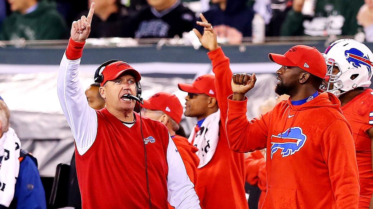 Coach Rex Ryan calls for a one-point conversion after the Bills scored a touchdown against the Jets in the second quarter Thursday night.