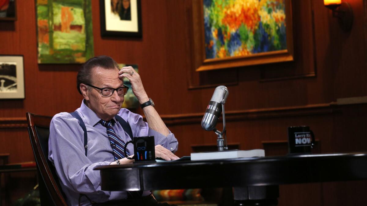 Larry King in 2016 on the set of his "Larry King Now." King and his series have been nominated for two 2018 Daytime Emmy awards.