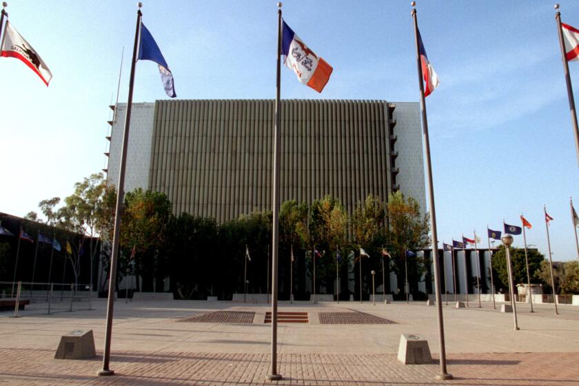 The Plaza of the Flags stands near Orange County Superior Court.