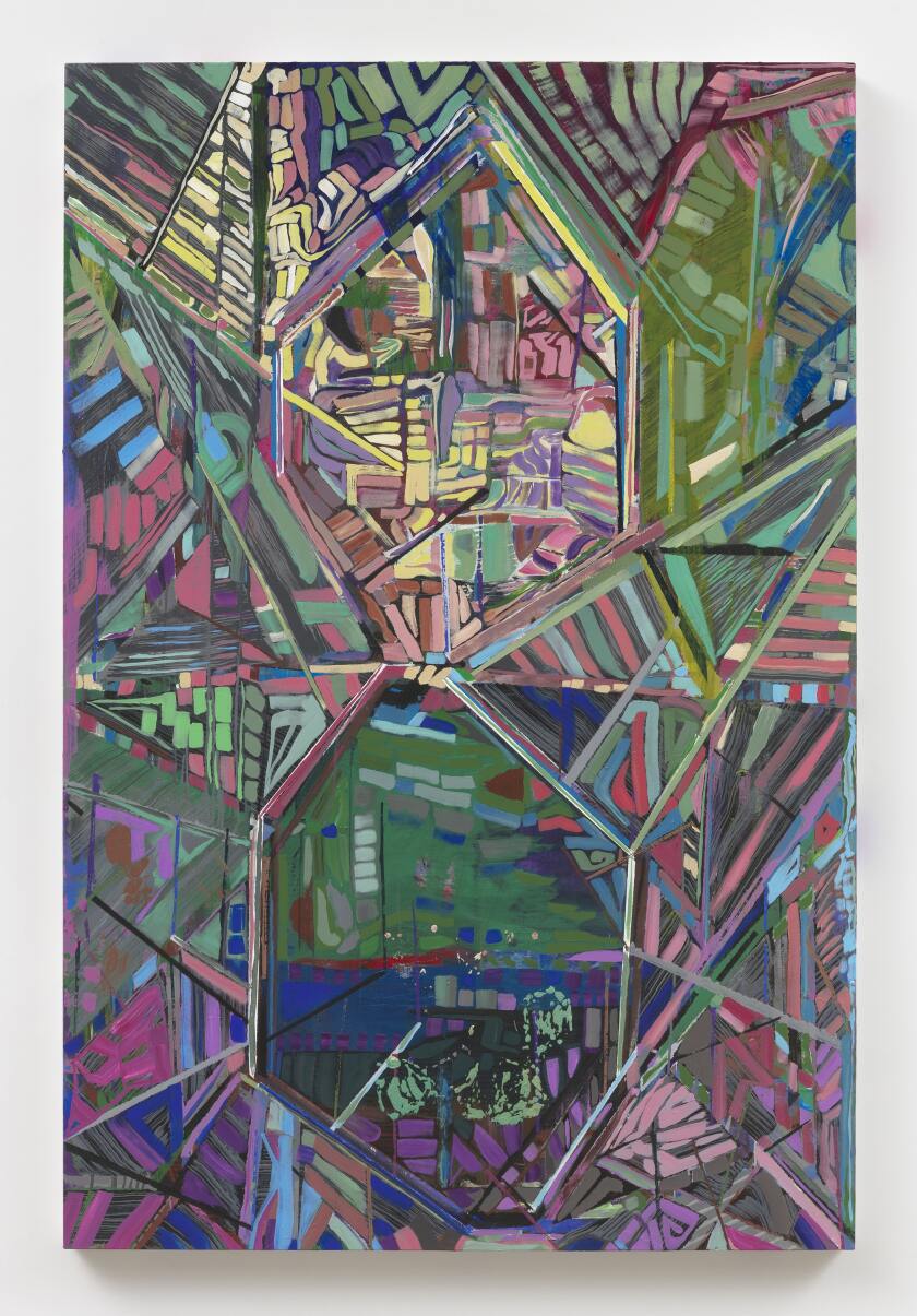 Steve Roden, "in and in and up and down below (above),” 2019, acrylic on canvas