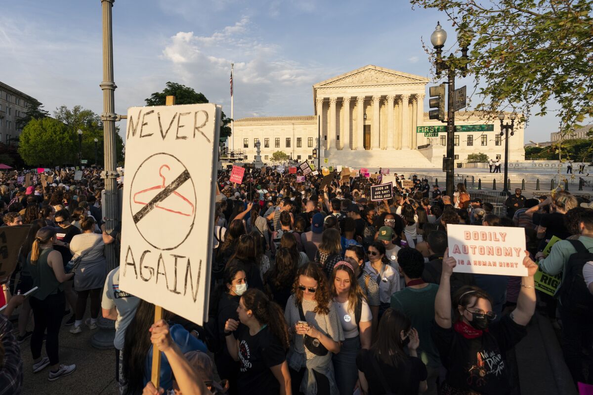 Large crowds of activists rally outside the U.S. Supreme Court