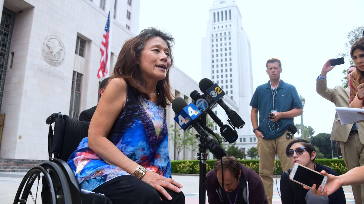 Federal prosecutors filed new documents this week in a whistle-blower case targeting the city of Los Angeles over housing for disabled renters. Mei Ling, pictured in June outside the federal courthouse, is one of the original whistle-blowers in the case.