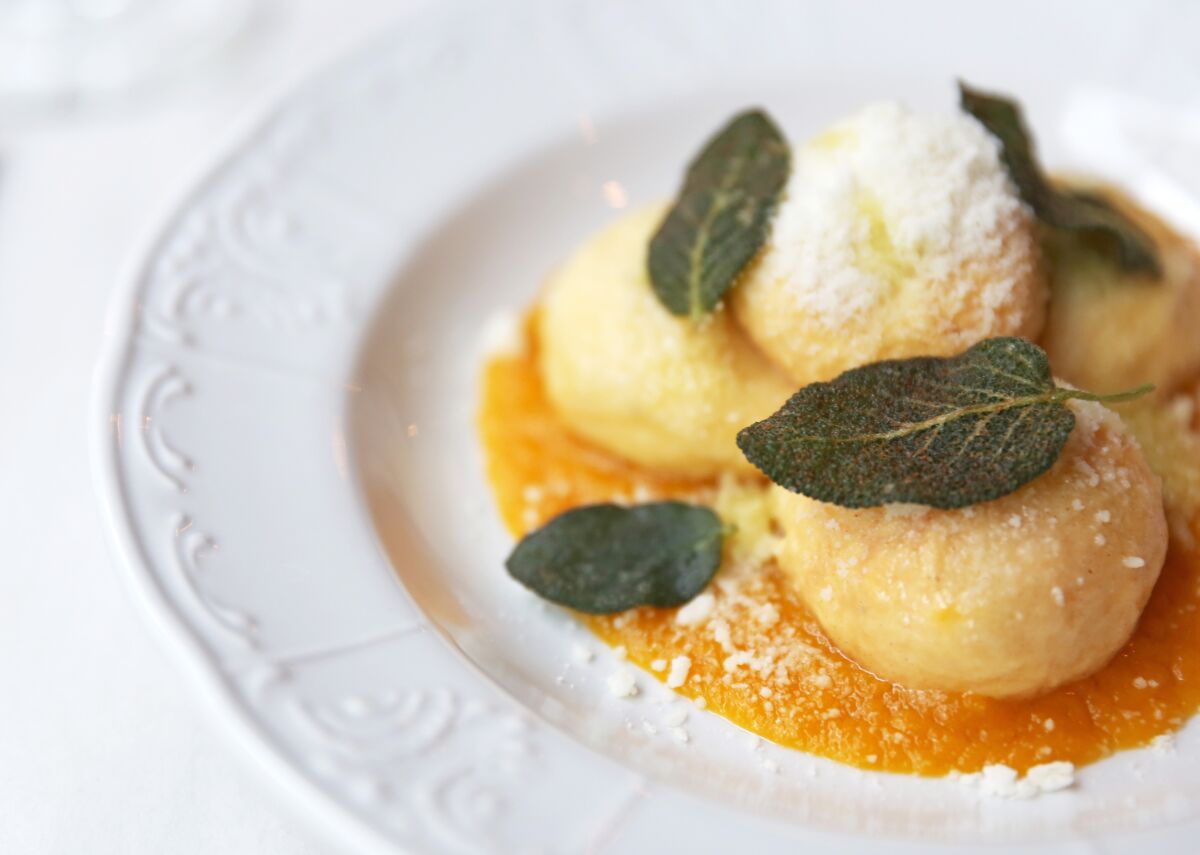 Gnudi with honey nut squash and brown butter from Soprano