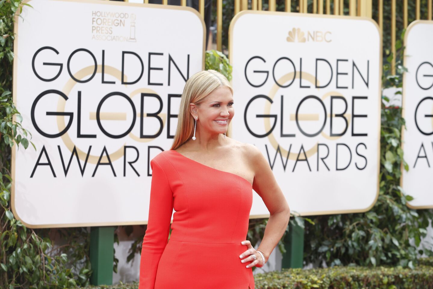 Nancy O'Dell at the 73rd Golden Globes at the Beverly Hilton Hotel.