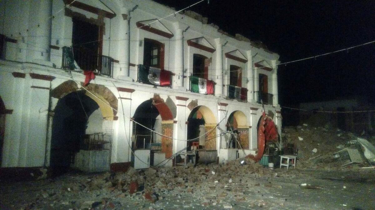 The government administration building in Juchitan in Oaxaca state was damaged in a magnitude 8.1 earthquake off Mexico's southern coast.