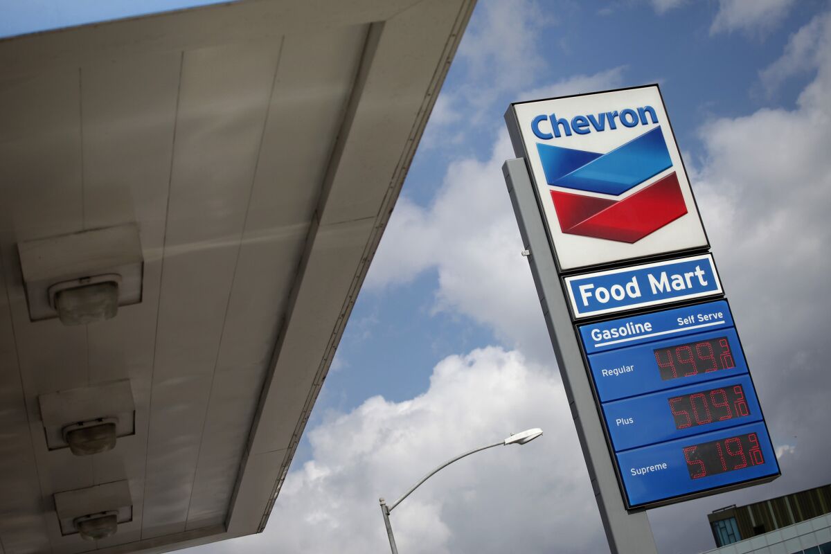 A Chevron gas station in downtown Los Angeles on Oct., 21, 2012.