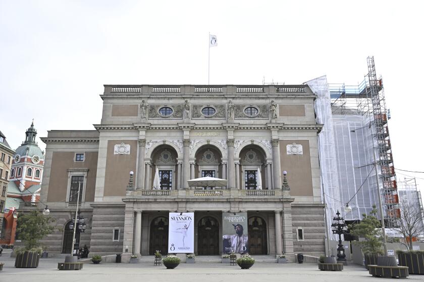 This photo shows an exterior view of the Royal Swedish Opera in Stockholm, Sweden, on April 22, 2024. Sweden’s national theater for opera and ballet, the Stockholm-based Royal Swedish Opera, has been fined 3 million kronor ($300,000) after a stage technician died in 2023, when he fell around 13 meters (more than 40 feet) from a balcony as he was carrying out work inside the building. (Henrik Montgomery/TT News Agency via AP)