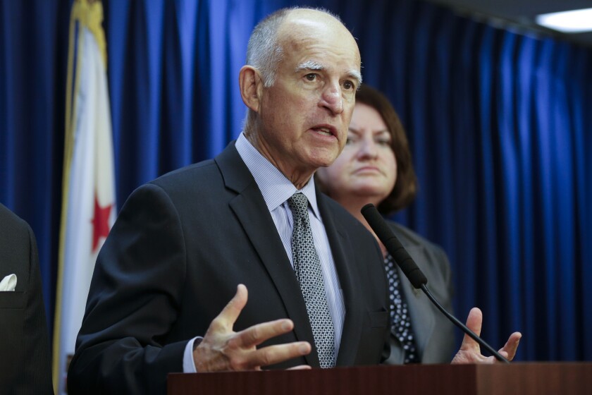 California Gov. Jerry Brown speaks during an appearance last year in San Diego.