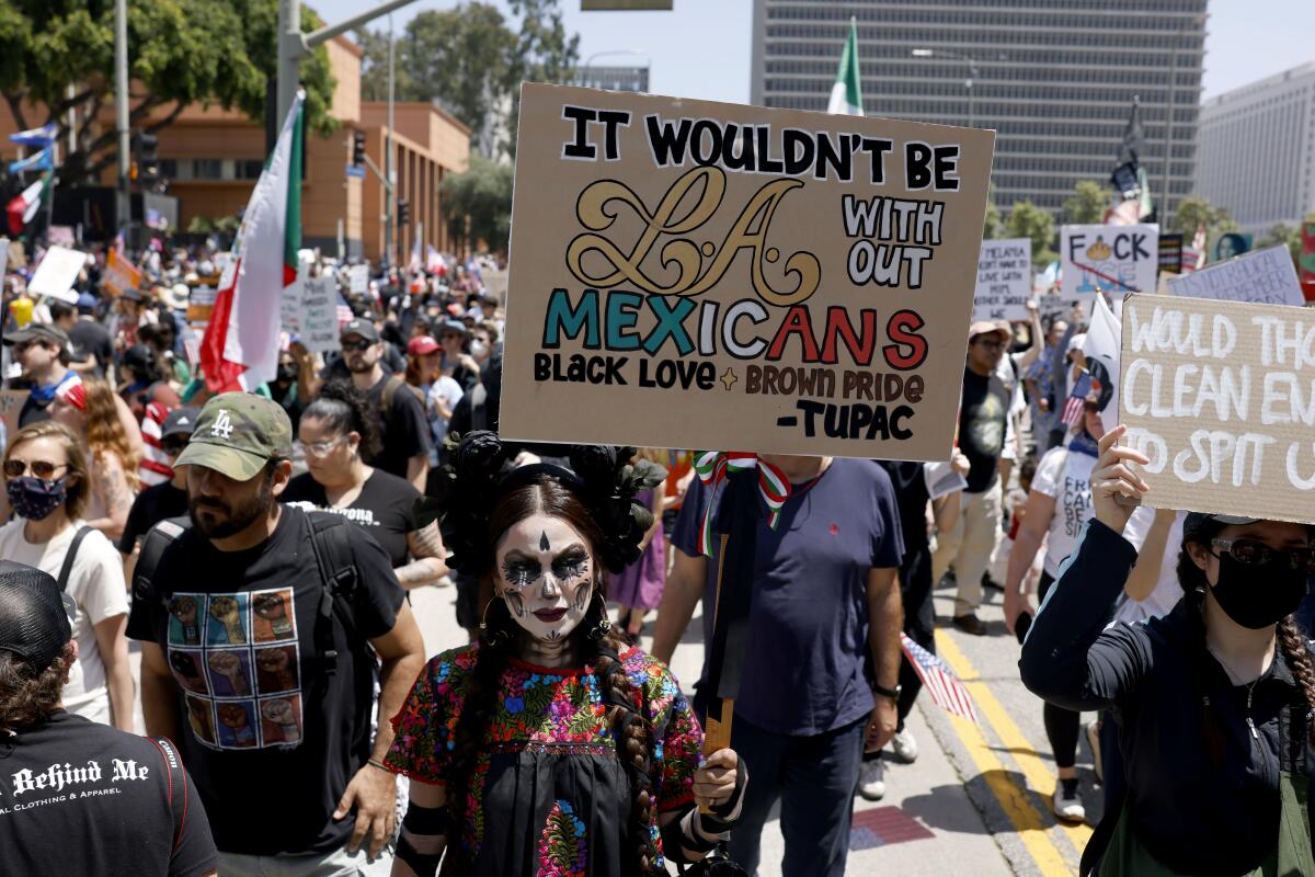 Personas que toman los personajes y las banderas, en la calle