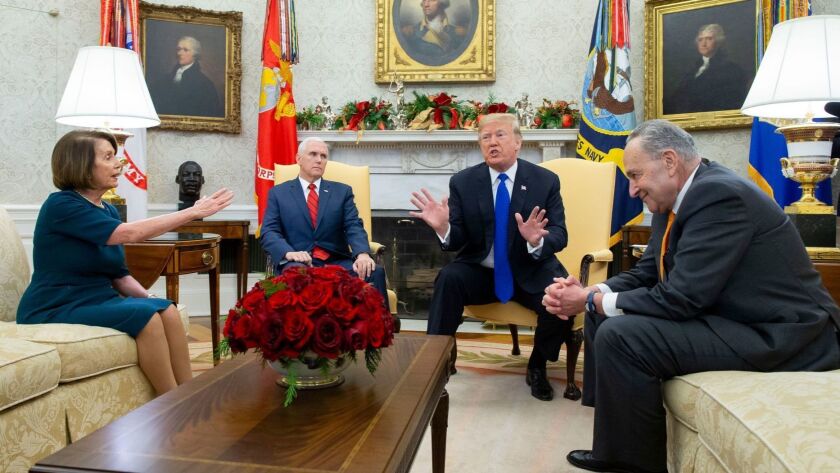 President Trump put his ignorance about immigration on full display during a meeting Tuesday with House Minority Leader Nancy Pelosi (D-San Francisco) and Senate Minority Leader Charles E. Schumer (D-N.Y.), right, at the White House. Also present was Vice President Mike Pence.