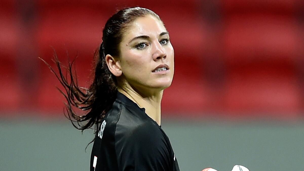 Goalkeeper Hope Solo, 33, holds the U.S. records for shutouts (83) and starts (163).