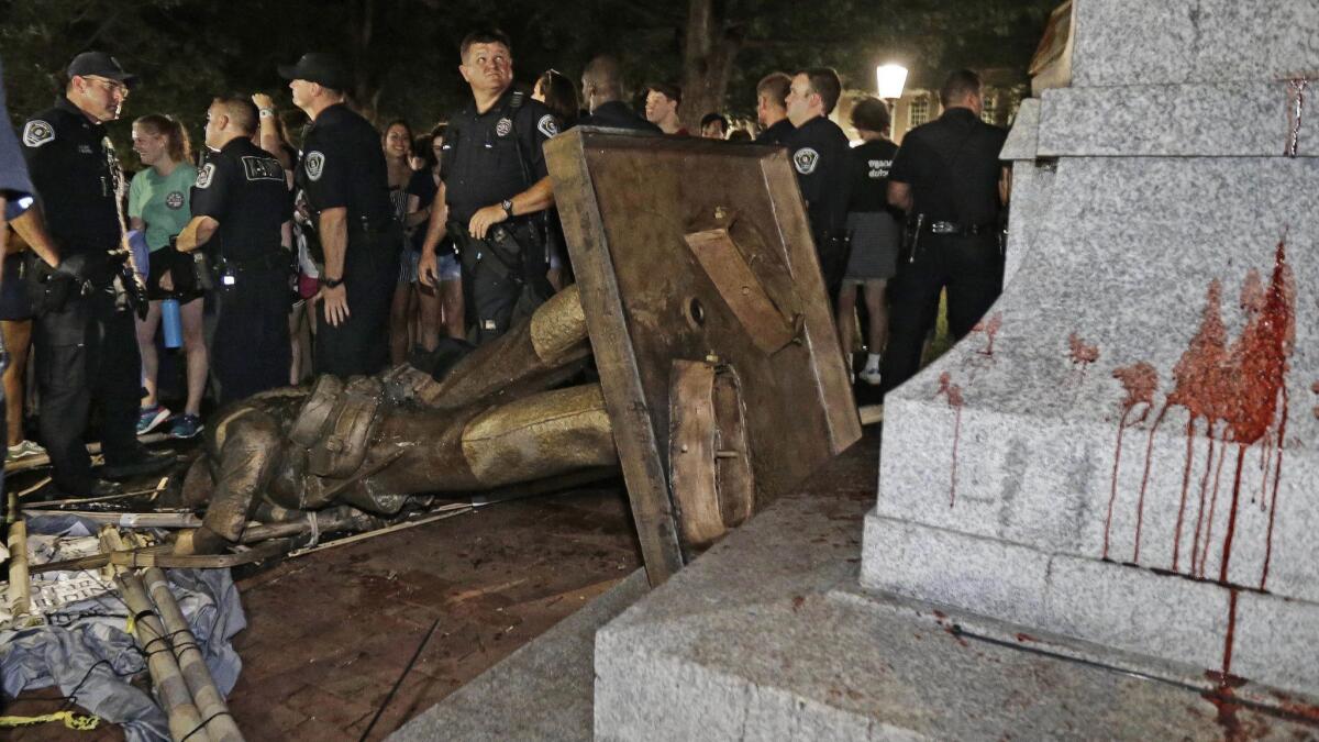 In August, a Confederate statue known as "Silent Sam" was toppled by protesters at the University of North Carolina.