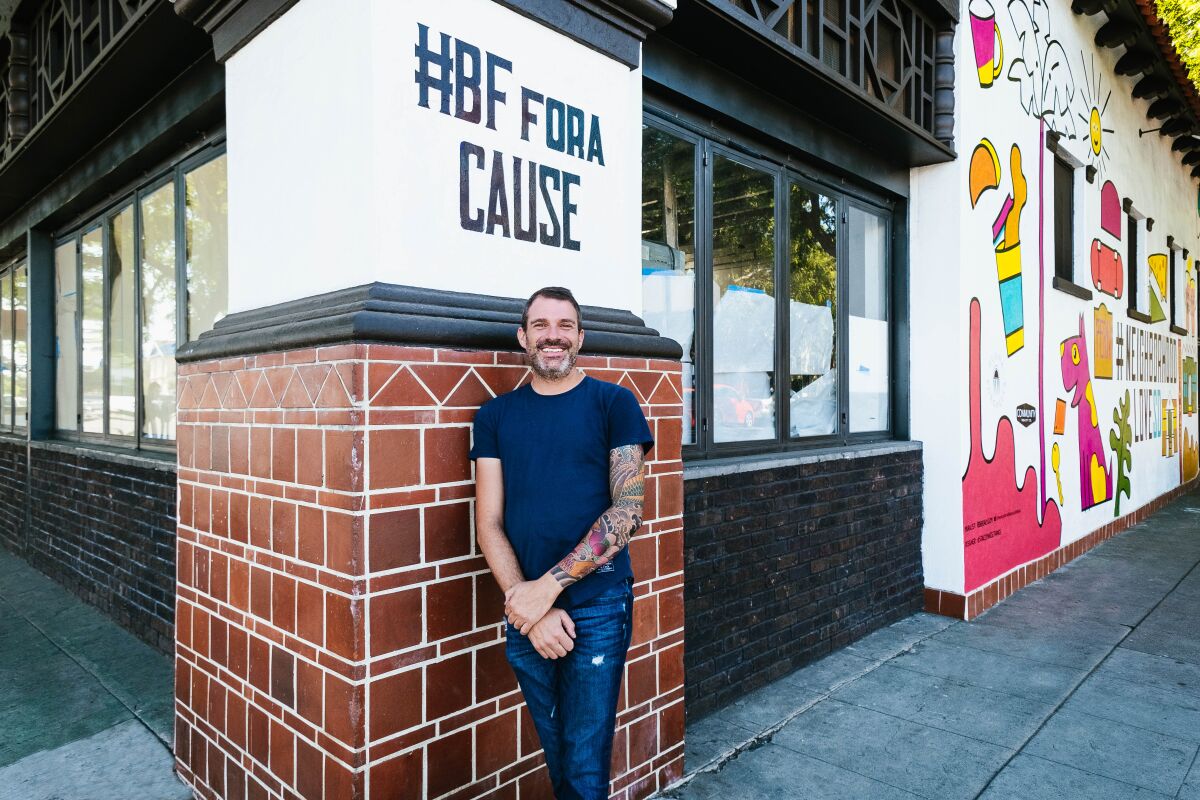 Buona Forchetta founder Matteo Cattanio in front of his new nonprofit restaurant, Matteo, which opened in early 2020 in South Park.
