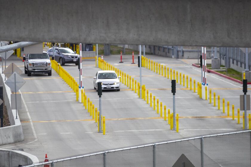 A trickle of cars made their way in to the U.S. from Mexico at the San Ysidro crossing, on Friday, March 20th, 2020 as people got ready for the planned restrictions on crossings starting Saturday.