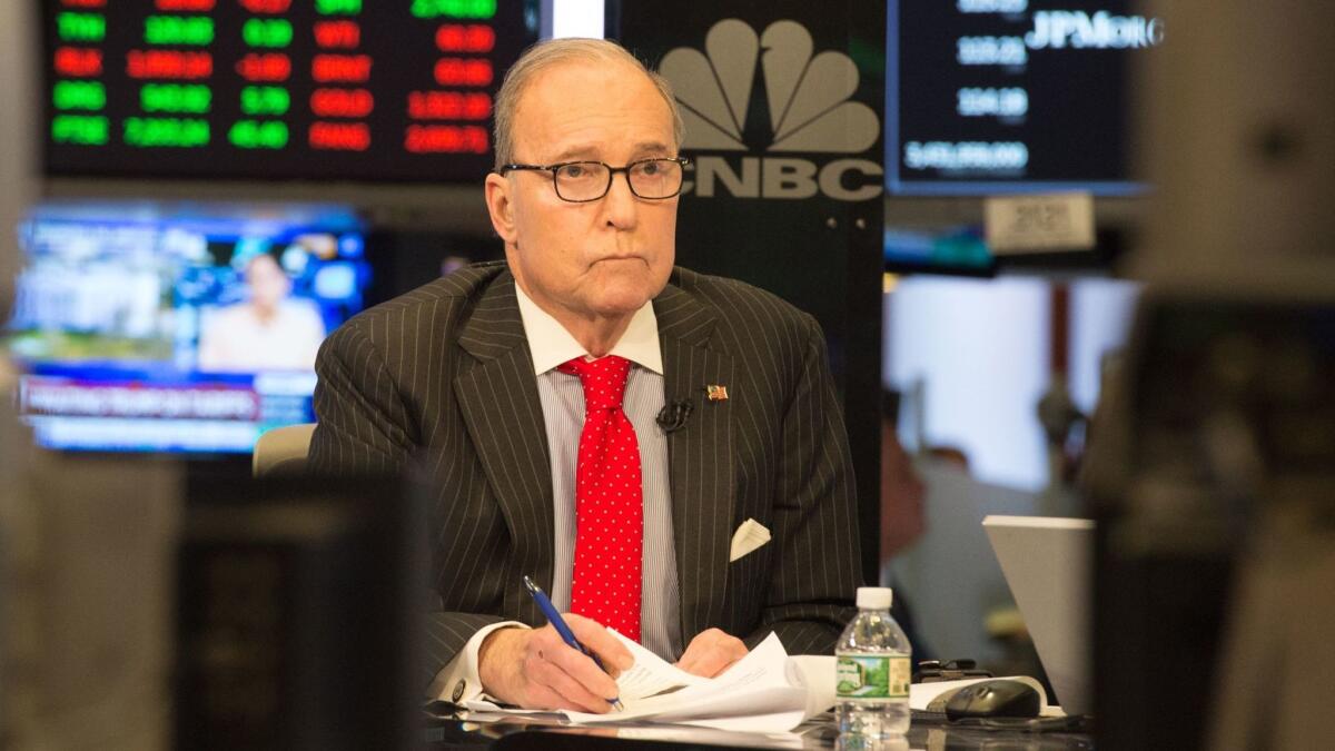 Conservative commentator and economic analyst Larry Kudlow on a CNBC set in New York on March 8.