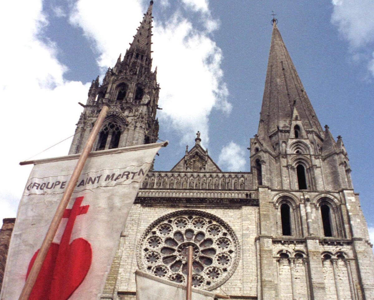 An ongoing interior restoration of France's Chartres Cathedral has led to controversy on both sides of the Atlantic. The exterior of the 13th-century Gothic structure is pictured here in 2000.