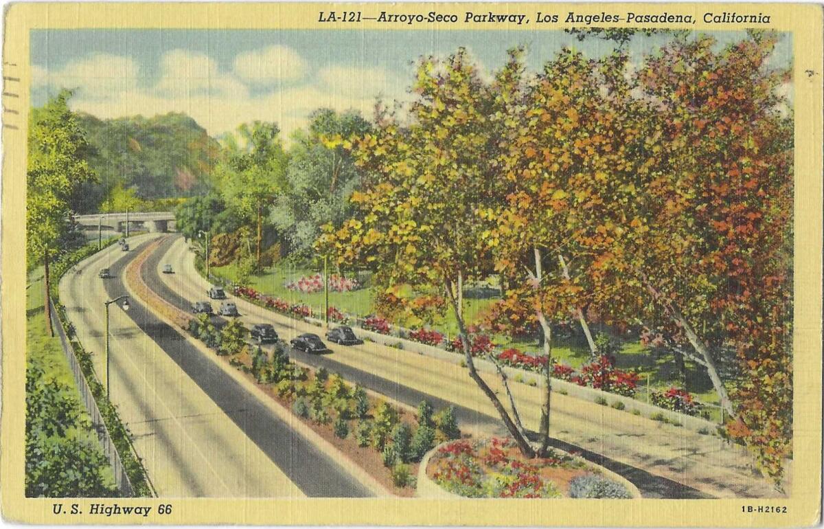 Trees, flowers and other lush landscaping make for an idyllic drive on the Arroyo Seco parkway.