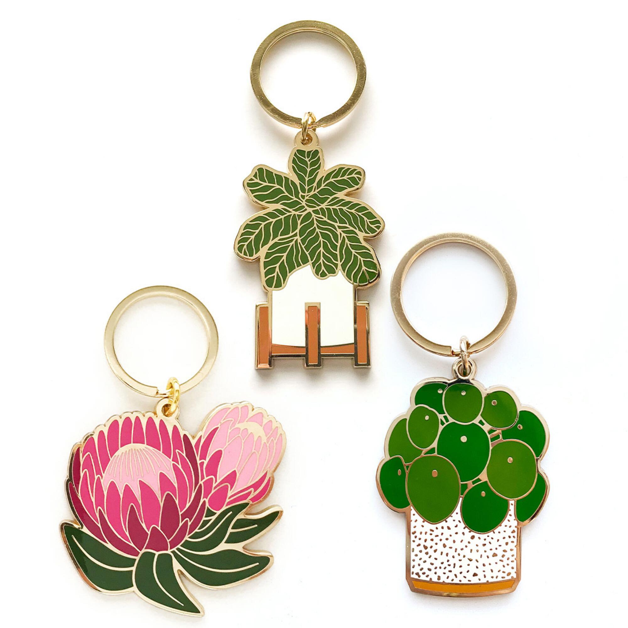 Paper Anchor Co. enamel keychains like pilea plants and more.